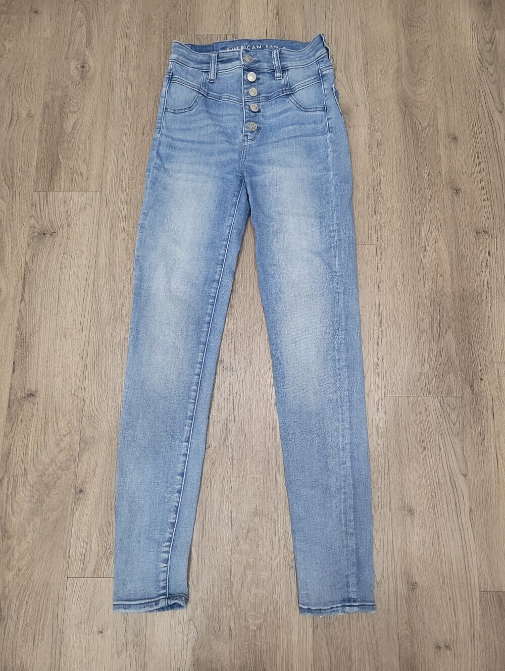 American Eagle Highest Rise Jegging Blue Denim Buttons Jeans Size: 0